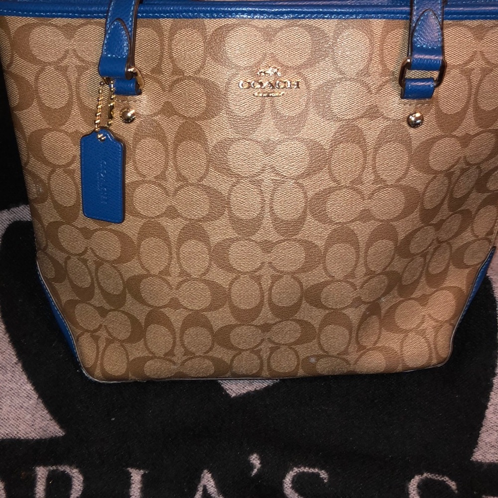 Authentic Tan and blue coach bag